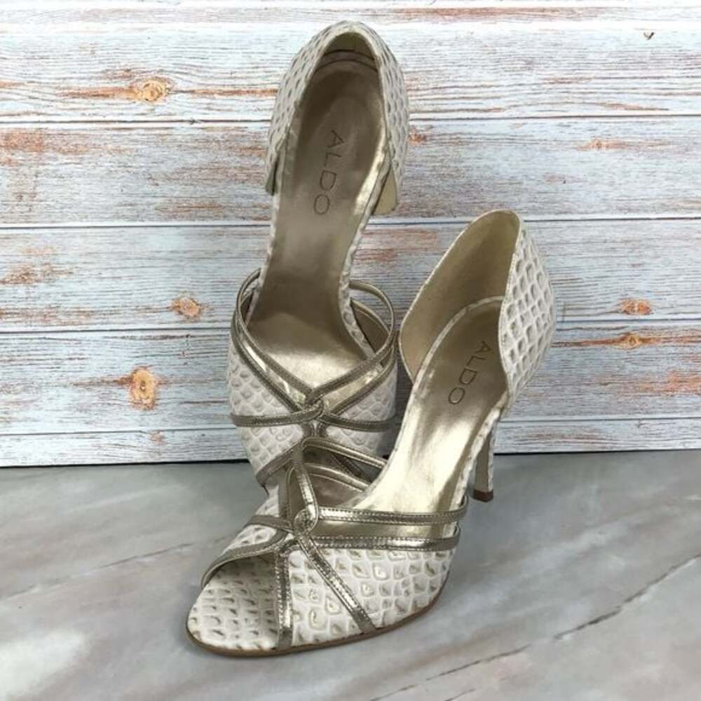 Aldo D’orsay Peep Toe Pumps in Embossed Leather